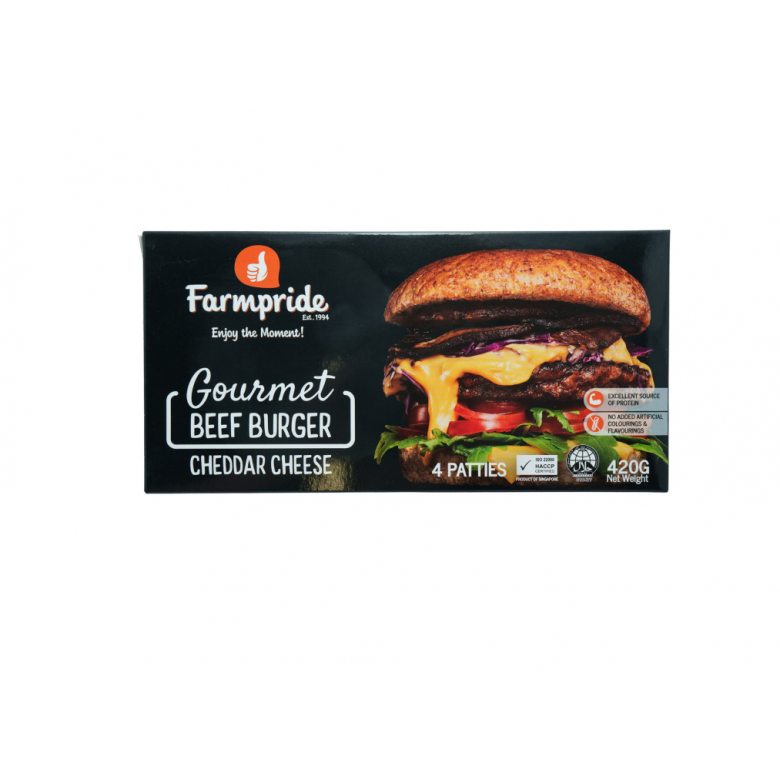 FARMPRIDE GOURMET BURGER PATTIES 420G [BEEF WITH CHEDDAR CHEESE]