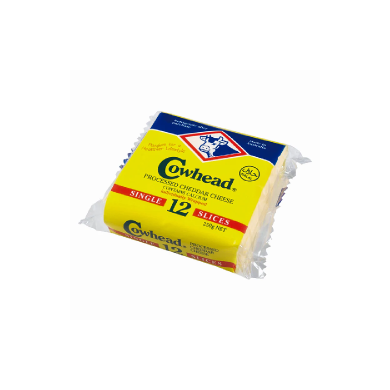 Cowhead Processed Cheddar Cheese 12 Single Slices