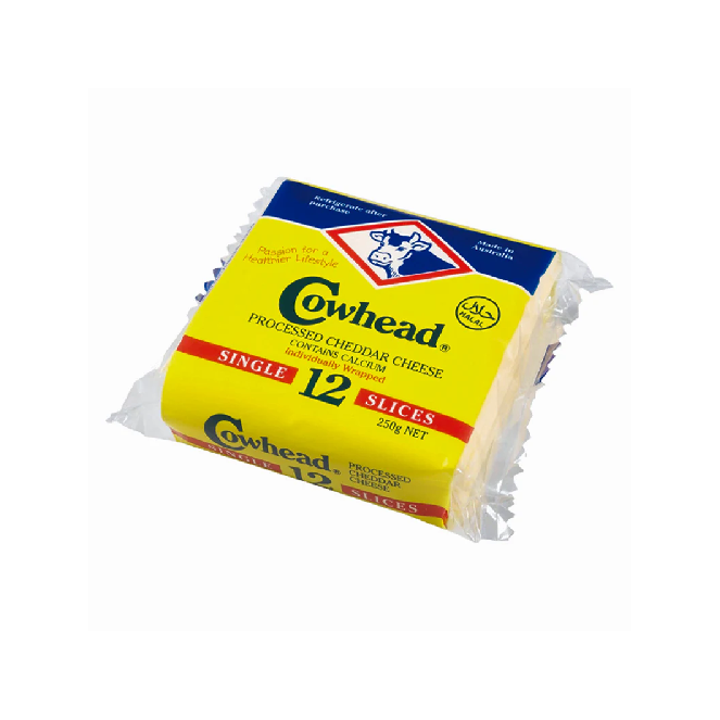 Cowhead Processed Cheddar Cheese 12 Single Slices