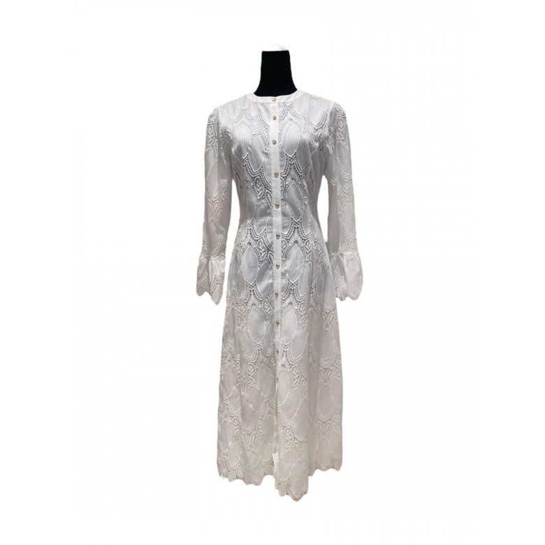ESME WHITE EMBROIDERED MIDI DRESS