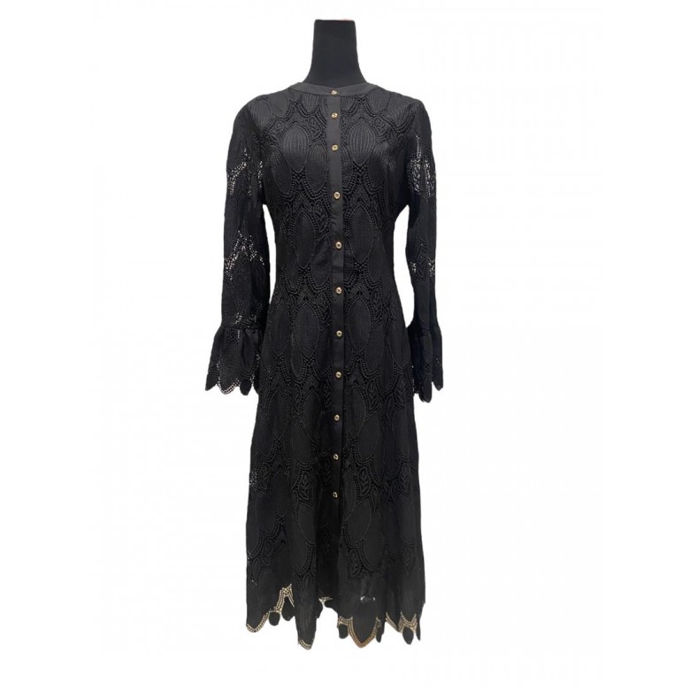 ESME BLACK EMBROIDERED MIDI DRESS