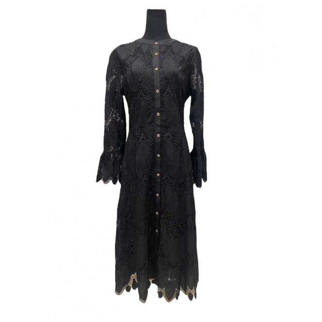 ESME BLACK EMBROIDERED MIDI DRESS